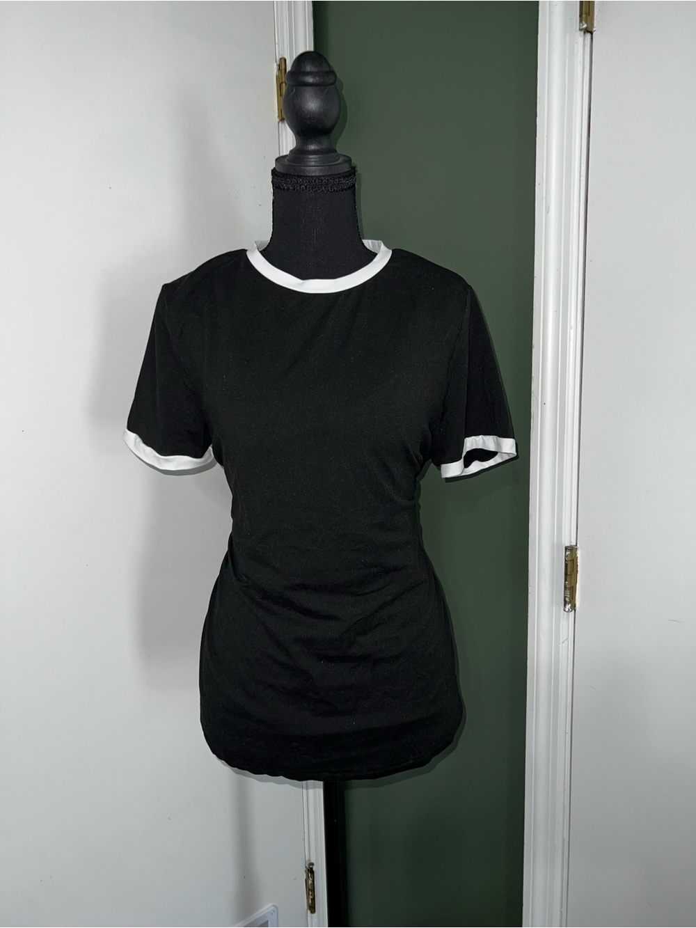 SHEIN Black Ringer Tee with White Trim - Short Sleeve Top